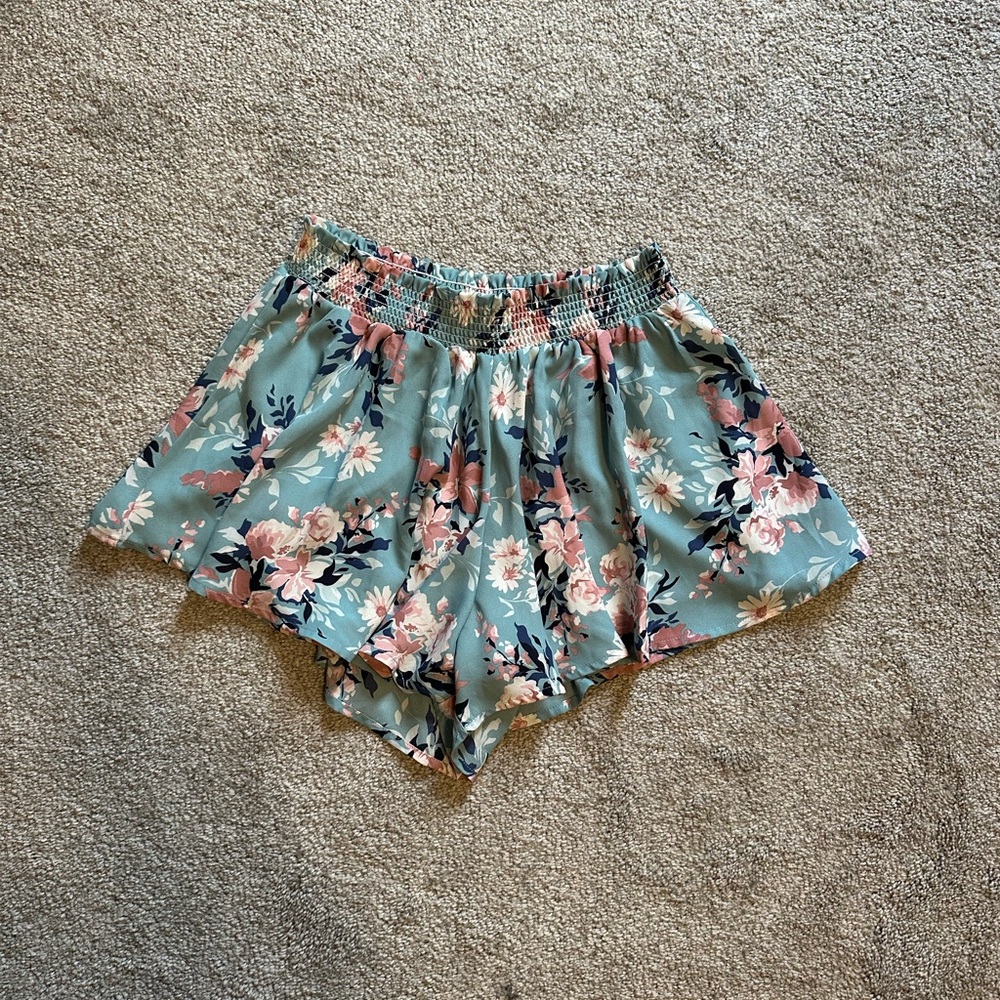 Altar'd State Blue Floral High Waist Shorts